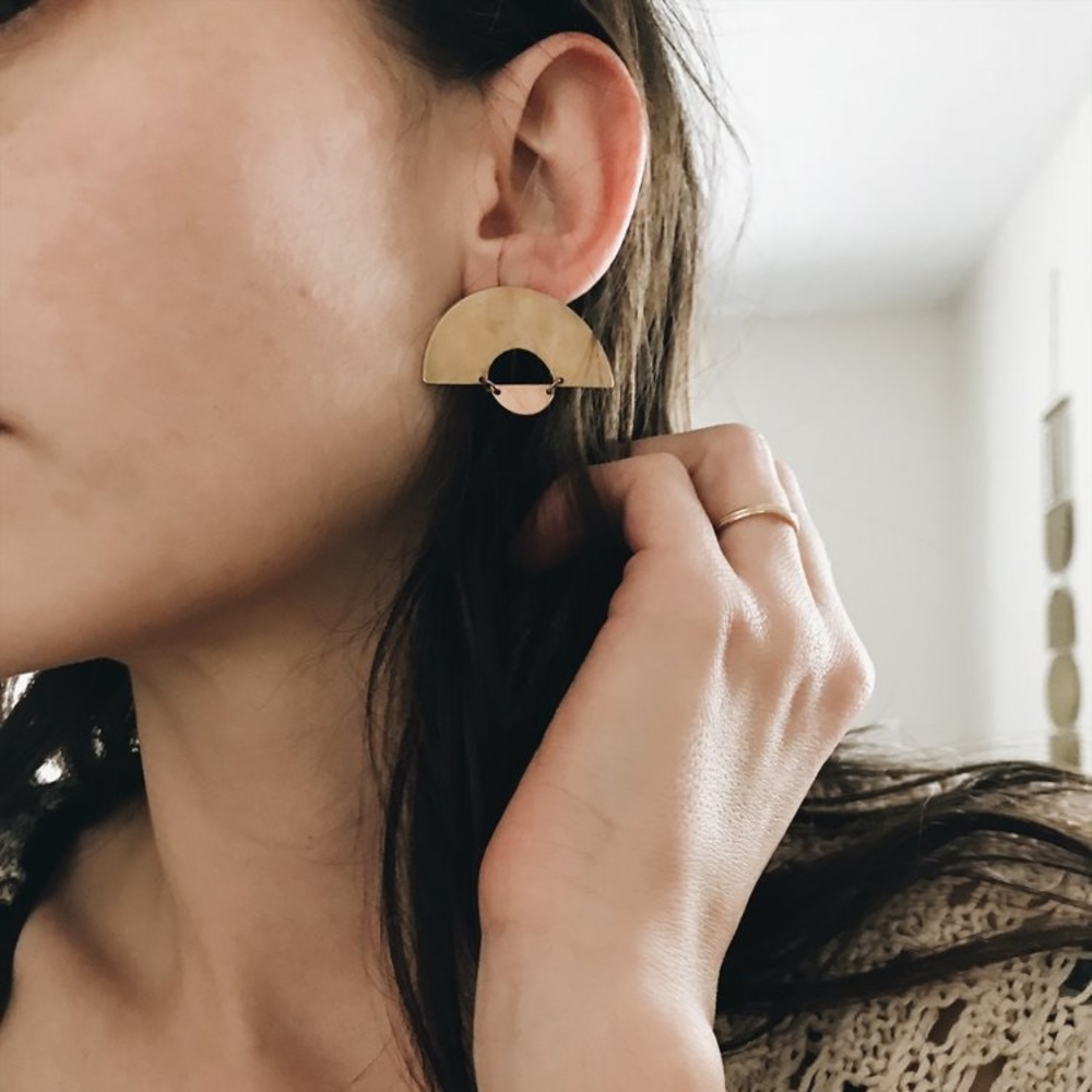 Brass and rose hand crafted earrings